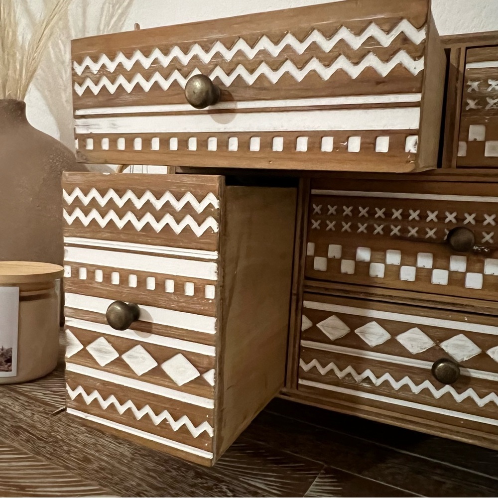 Like New Boho Tribal Wood 5 Drawer Jewelry Box - Picture 9 of 10